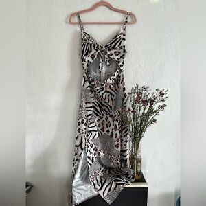 SHEIN Neutral Animal-Print Tie Slip Dress